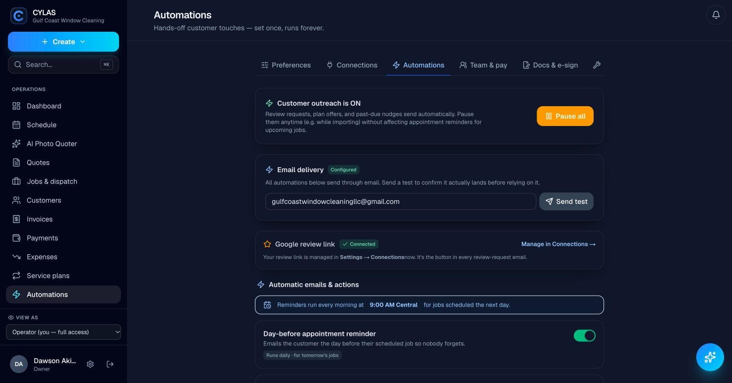 CYLAS marketing automations settings